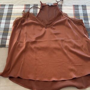 Elegant Brown Lace Trim Camisole